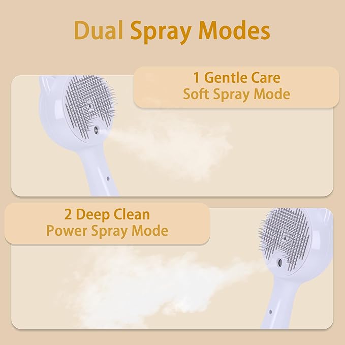 Pet Steam Brush for Cats & Dogs ，3-in-1 Pet Grooming Comb，Reduces Shedding, Soft Bristles, Promotes Healthy Coat-Comes - Includes Waterless Shampoo，White