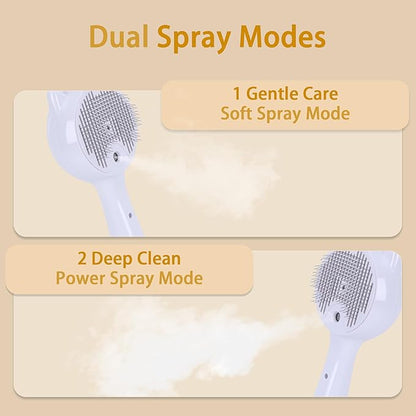 Pet Steam Brush for Cats & Dogs ，3-in-1 Pet Grooming Comb，Reduces Shedding, Soft Bristles, Promotes Healthy Coat-Comes - Includes Waterless Shampoo，White