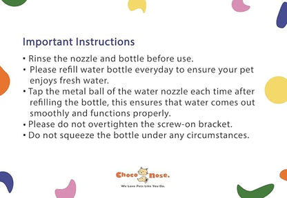 Choco Nose Patented No-Drip Dog Water Bottle/Feeder for Dogs/Cats and Other Small-Medium Sized Animals - for Cages, Crates or Wall Mount. 10.2 Oz. Mess Free Leak-Proof Nozzle 16mm, Blue (C590)