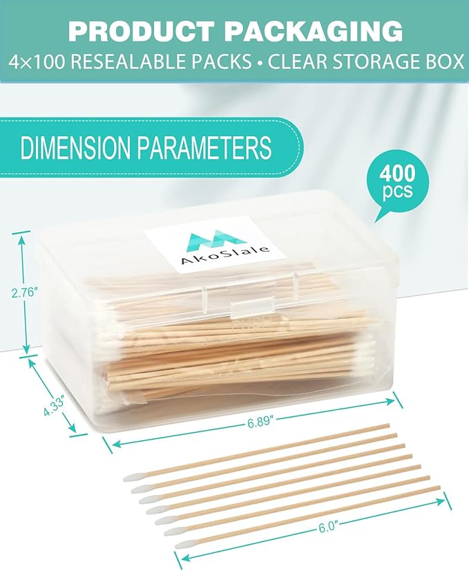 Pointed Cotton Swabs 6 Inch (400 Count) - Precision Tapered Wooden Cotton Buds for Gun Cleaning, Makeup Fix & Dog Ear Care | Lint Free & Sturdy Applicators