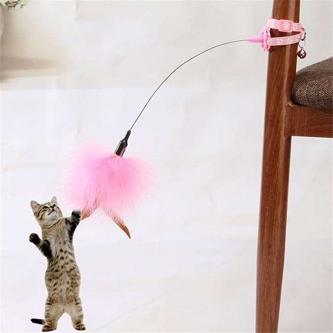 Cat Feather Toy with Collar - Indoor Amusing Teaser Self-Teasing Toy