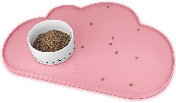 Ptlom Silicone Pet Feeding Mat for Dogs and Cats, High-Lips Pet Placemat Non-Slip Waterproof Bowl Mats Prevent Food and Water Overflow, Puppy Dish Tray Mat Suitable for Small Medium Large Pets, Pink