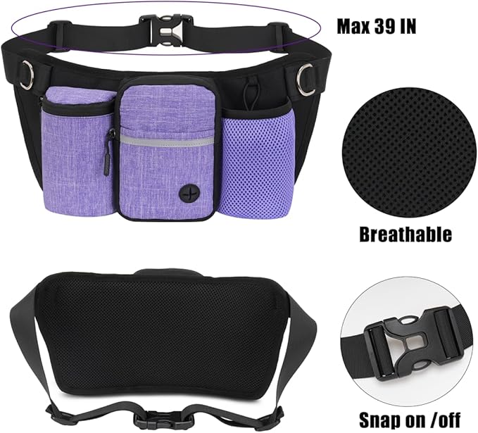 Hands Free Dog Leash for 2 Dogs, Adjustable Waist Belt, Reflective Stitching Leash with Double Padded Handles for Running, Hiking
