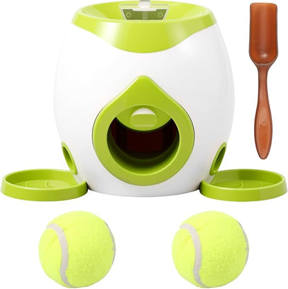 Dog Ball Launcher Interactive Puppy Ball Thrower Machine with Treat Dispenser Fun Dog Training Toys for Indoor Outdoor(Green,2 Balls)