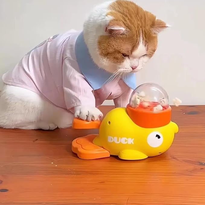 Duck-Shaped Interactive Pet Feeder - Slow Eating Puzzle Toy with Treat Dispenser for Mental Stimulation Yellow/White (White)