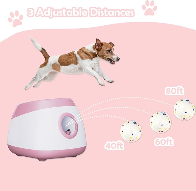 Automatic Dog Ball Thrower Launcher Interactive Toys, Auto Dog Ball Launcher for Medium to Large Dogs, Remote Control Tennis Balls Machine for Dogs, Pet Mental Stimulation Toys, with 6 Balls