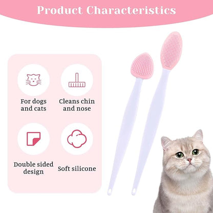 cobee 4Pcs Cat Acne Chin Treatment, Cat Acne Brush Set, Soft Silicone Cats Acnes Brush Set, Cats Acnes Chin Treatment Double Sided Blackhead Exfoliation