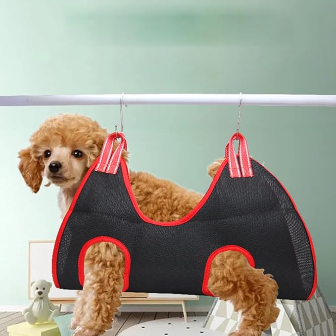 DECHOUS Breathable Pet Hammock Bed for Cats and Dogs, Hanging Grooming Nail Trimming Sling, Black and Burgundy Medium Elevated Comfortable Cage Bed for Indoor Use