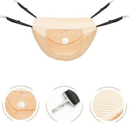 FAVOMOTO Cat Hanging Bed Kitten Nest Breathable Sandwich Mesh Pet Hammock Washable Small Beige for Indoor Cage Use