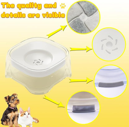 Splash-Proof Cat & Dog Water Bowl 2L Anti-Spill Design Reduces Refill Frequency Splash-Resistant Bowl Keeps Surroundings Clean Slow-Drink Bowl Designed for Pets Who Splash Water (White)