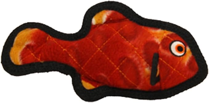 TUFFY - World's Tuffest Soft Dog Toy - Ocean Junior Fish - Red - Squeakers - Multiple Layers. Made Durable, Strong & Tough. Interactive Play (Tug, Toss & Fetch).Machine Washable & Floats