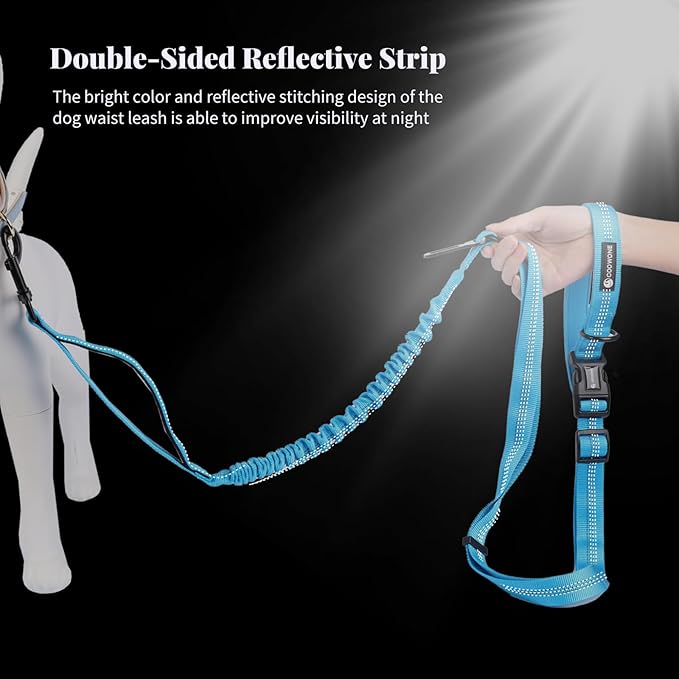 Heavy Duty Multifunctional Adjustable Hands Free Dog Leash - Reflective Stitches, Car Safety Buckle, Waist Leash for Dog Walking, Running, Hiking - 5-7FT