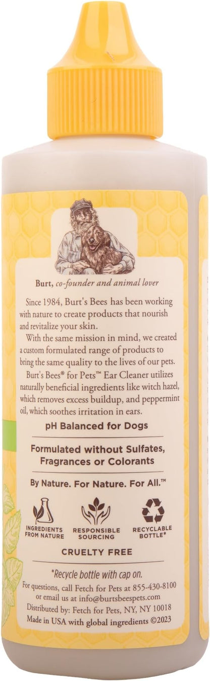 Burt's Bees for Pets Ear Cleaner for Dogs with Peppermint and Witch Hazel, 99.7% Natural Origin Formulas, Dog Ears Cleanser, Cleaning Solution, 2pk, 4 oz