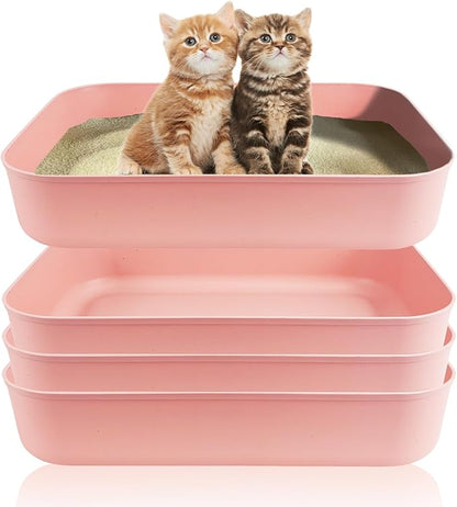 Small Litter Box, Plastic Kitten Litter Box, 13.9 x 9.8 x 3 Inch Open Litter Box for Small Pet, Easy to Clean (Pink 4PCS)