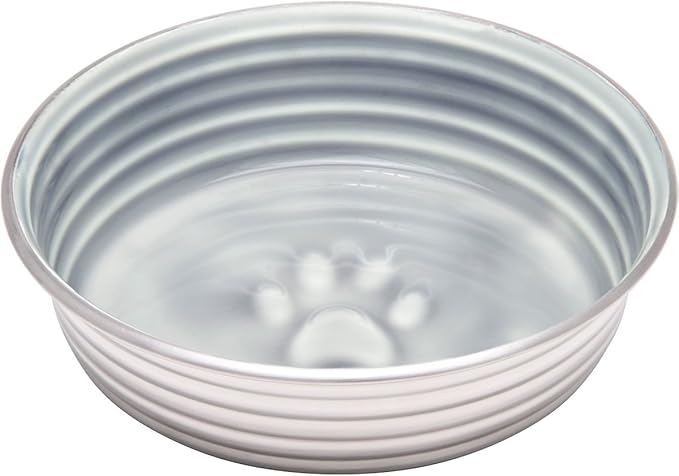 Loving Pets - Le BOL Dog Food Water Bowl Enamel Ceramic Bowl No Tip Stainless Steel Pet Bowl No Skid Spill Proof (Small, Parisian Gray)