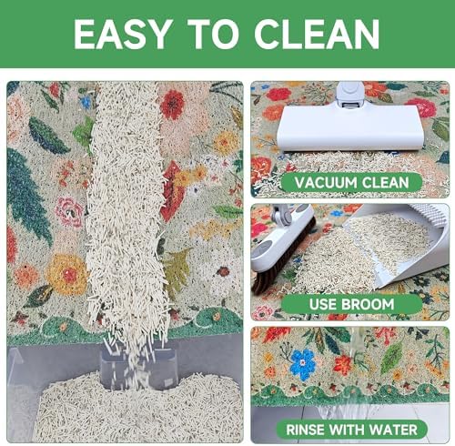 Cat Litter Mat, 35" x 23" Litter Box mat, Upgrade Non-Slip Kitty Litter mat, Traps 100% Litter, Soft on Kitty Paws, Easy Clean for Scatter Control, Bohe cat Food mat, Urine Waterproof - Image 5