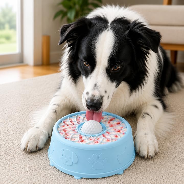 Slow Feeder Dog Bowls，Dog Lick Bowl with Rolling Ball,Interactive Dog Licking Toy & Dog Enrichment Toys, Dog Lick Ball Bowl for Wet Food，Non-Slip Design(Blue) - Image 6