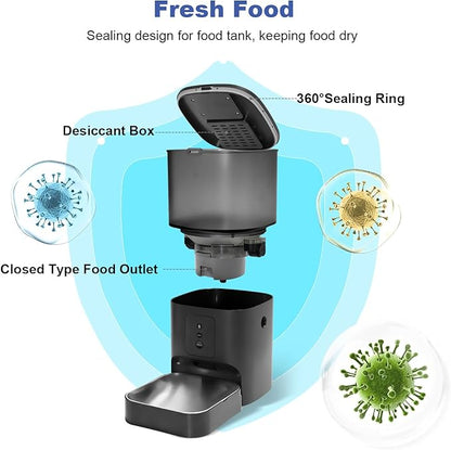 ANDOLL HOME 2.4G/5G Automatic Cat Feeder, 4L WiFi Food Dispenser with 10s Voice Recorder, Pet Feeder up to 10 Meals per Day, Timed Cat Feeder with Dry Food Sealed Ring(Matte Black, 4.0 L)