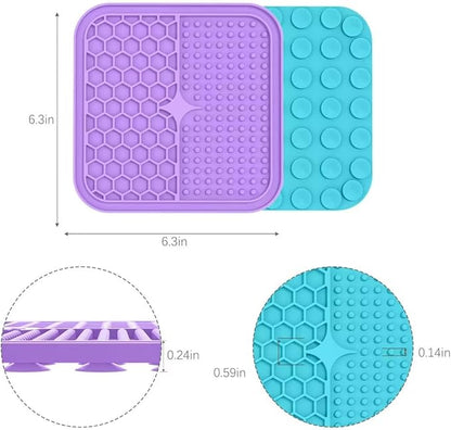 MateeyLife 2PCS Small Lick Mat for Dogs and Cats, Licking Mats for Dog Anxiety Relief, Cat Peanut Butter Lick Pad for Boredom Reducer, Dog Treat Mat Perfect for Bathing Grooming Purple&Light Blue