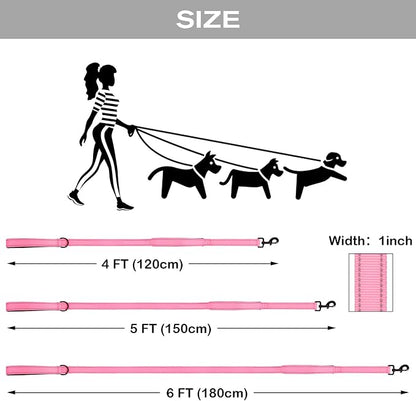 Joytale Dog Leash Heavy Duty for Large Dogs that Pull, Double Handle for Traffic Control, Double-Sided Reflective Leashes for Large Medium Dogs Night Safety, 5FT, Pink