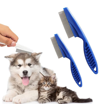 Pet Hair Comb, 2025 New Multifunctional Pet Grooming Brush Pet Hair Comb Tear Stain Removal, Fine-Tooth Stainless Grooming Massage Comb Stainless for Small Dogs Puppies (Blue)
