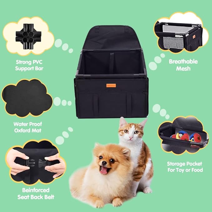 SWIHELP Dog Car Seat Puppy Portable Pet Booster Car Seat with Clip-On Safety Leash and Stable Fram, Anti-Collapse,Perfect for Small Pets
