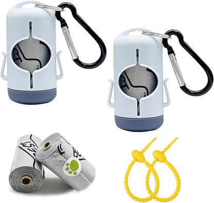Dog Poop Bag Holder with Leash Clip, Adjustable Strap & 2-Side Hooks for Used Dog Waste Bags (Blue Grey)