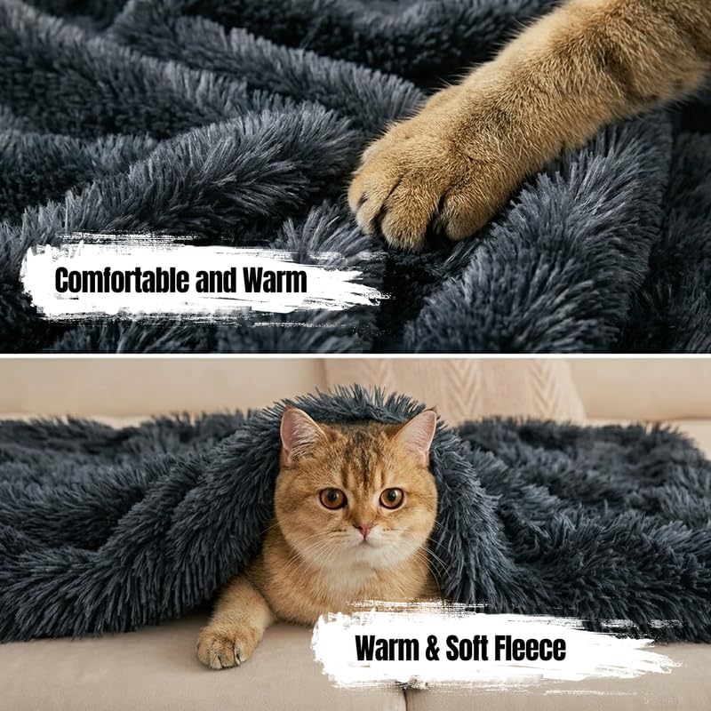 Waterproof Dog Blanket Pet Throw Blankets Fluffy Long Faux Fur Reversible Puppy Blankets 40x28in Furniture Protector Cover for Sofa Bed Couch Bed Cover Washable for Dogs Cats (Grey S) - Image 6