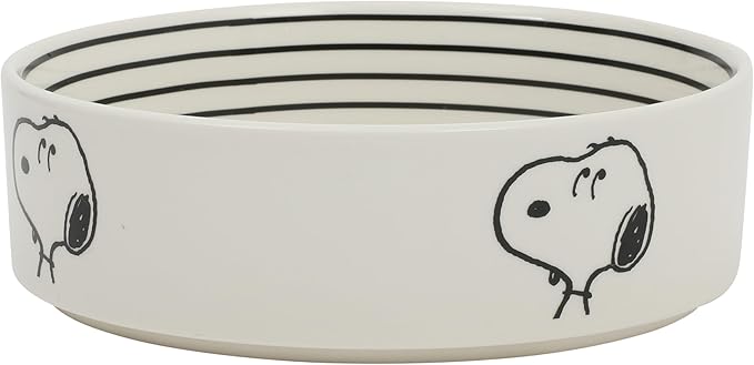 Peanuts Snoopy Dog Bowl with Bone Design – 6.5" Stoneware Water or Food Bowl for Small to Medium Dogs – Cute Cartoon Pet Dish, Durable & Easy to Clean