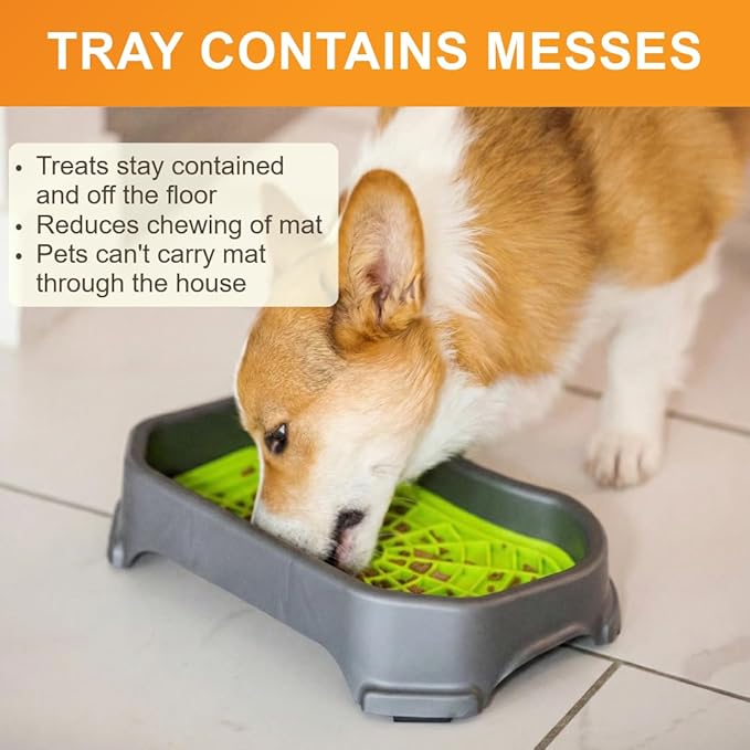 Neater Pets Neat-LIK Dog Lick Mat w/Mess-Proof Tray, Lick Mat for Dogs, Cats, Puppy, Reduces Anxiety & Boredom, Peanut Butter Slow Feeder, Interactive Treat Licking Pad (Green/Gunmetal)