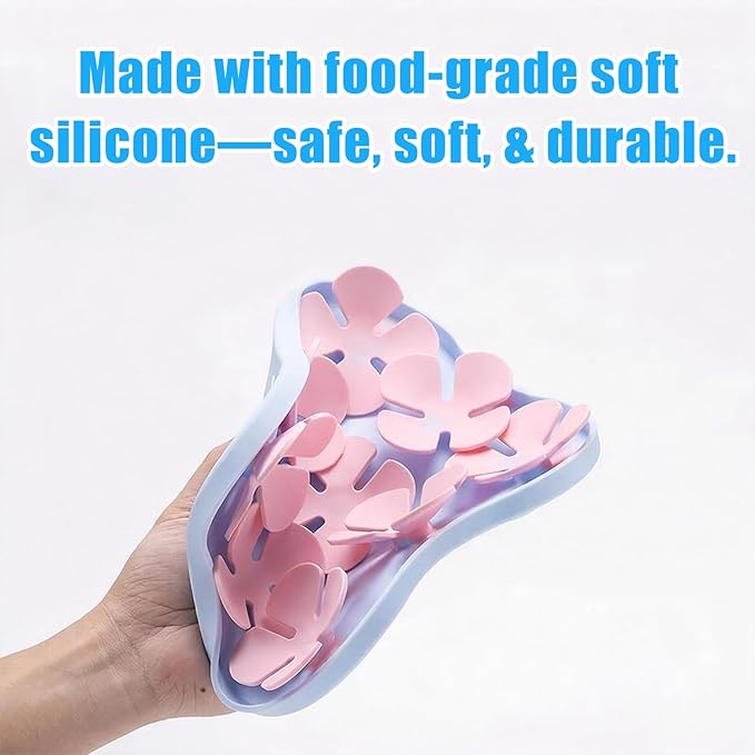 Slow Feeder Bowl for Dogs and Cats - Non-Slip Licking Mat with Suction Cups, Treat Puzzle & Anti-Choke Feeding Pad, Flower Petal Silicone (Blue and Grey)