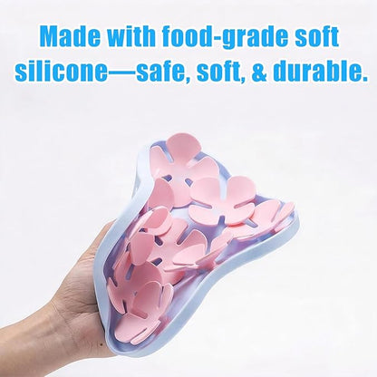 Slow Feeder Bowl for Dogs and Cats - Non-Slip Licking Mat with Suction Cups, Treat Puzzle & Anti-Choke Feeding Pad, Flower Petal Silicone (Blue and Grey)
