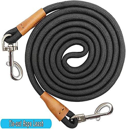 6 Foot Dog Tie Out Rope Leash, Training Tie Down Nylon Dog Tether for Camping, Indoor, Outdoor and Front Yard (1/2" x 6ft, Black) - Image 3