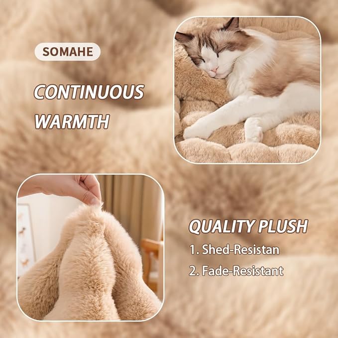 Cat Bed Mat, Soft Plush Faux Fur Kneading Pet Bed, Machine Washable Cat Sleeping Pad for Indoor Cats & Kittens, Non-Slip Fluffy Cat Rug for Couch Sofa Floor, 23x15 Inch Coffee