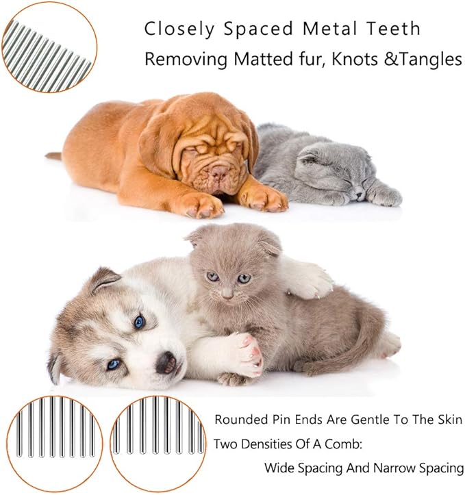 Steel Comb for Dog Grooming,Metal Dog Comb,Metal Combs for Dogs & Cats & Small Dog Grooming,Sorxine Pet Comb for Removing Matted Fur, Knots & Tangles,Shedding (Silver+White)