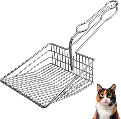 Cat Litter Scoop - Extra Large Heavy Duty Metal Kitty Litter Scoop, Premium Stainless Steel Cat Poop Scooper, Durable Sifting Shovel with Long Handle for Easy Cleanup, Best cat scooper for litter box