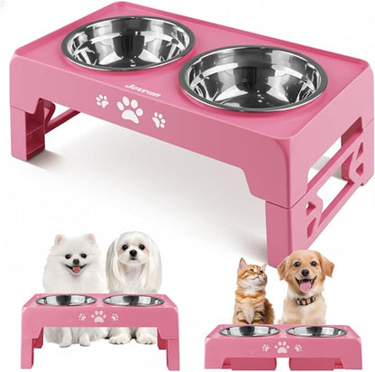 Elevated Dog Bowls for Small Dogs and Cats, Non-Slip Cat Bowls with 2 Thick 5.5" Stainless Steel Dishes, Dog Feeder 2 Heights Adjustable to 2.6"-5.3"