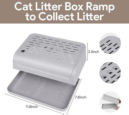 Cat Ramp for Litter Box Step, Self Cleaning Cat Litter Box Ramp Trapper with Storage Double Layered, Small Step Pedal Stool with Filter Function Steps for Small & Elderly Cats(Gray 11.8"x 7.87"x 3.3")