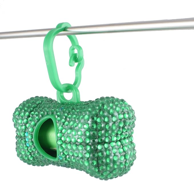 Bling Dog Poop Pickup Bag Dispenser Holder Pet Waste Disposal Bag Pet Trash Bags Holder Bone Shaped Green