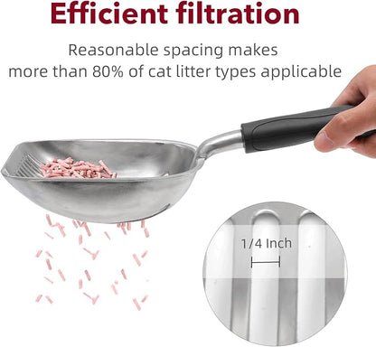 Cat Litter Scoop, Kitty Metal Scooper, Aluminum Alloy Sifter, Kitten Pooper Lifter, Deep Shovel, Long Handle, Poop Sifting, Durable, Heavy Duty, for Litter Box
