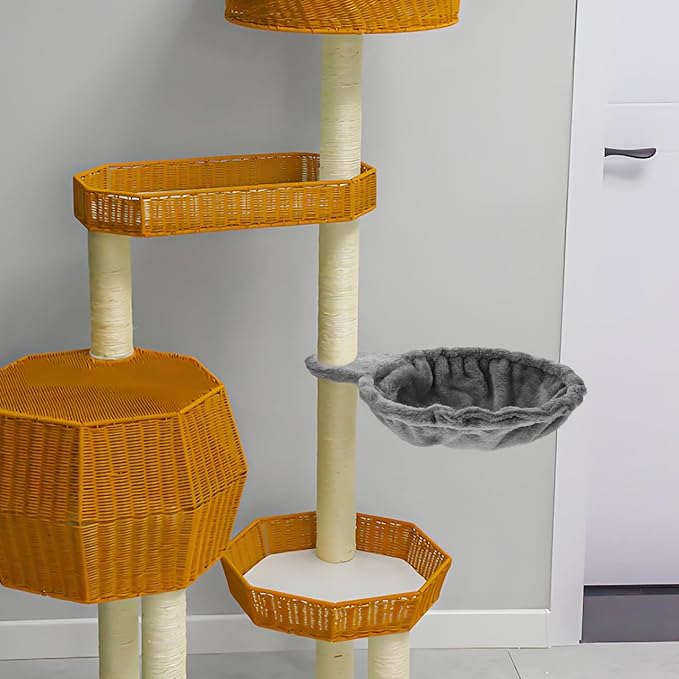 1pcs Cat Tree Hammock 17 Inch Round Deep Basket Replacement Cat Nest Soft Plush Hammock Bed for Tower Comfortable Resting Space