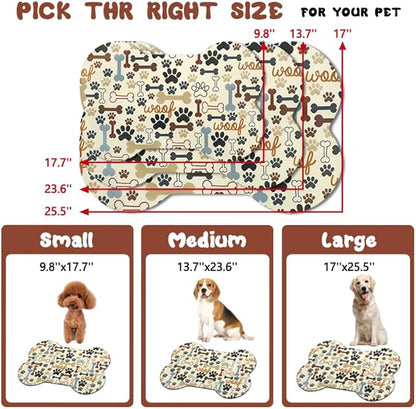 Dog Food Mats for Floors Waterproof, Pet Feeding Absorbent Water Bowl Mat Cat Placemats Beige Bone Shape 25.5 * 17 inch