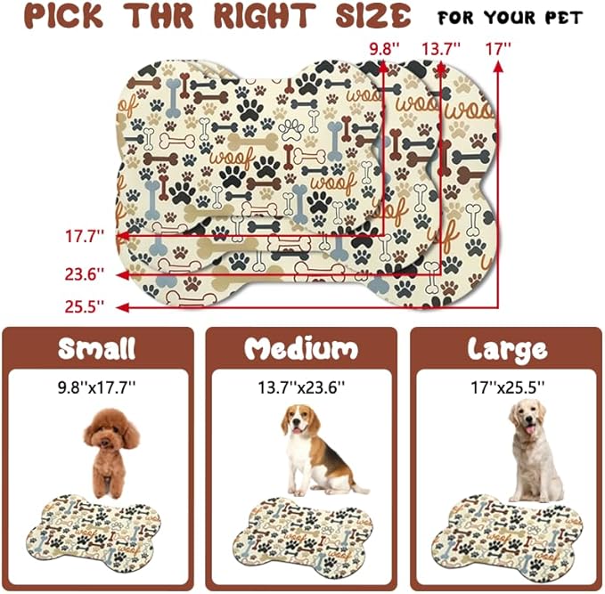 Dog Food Mats for Floors Waterproof, Pet Feeding Absorbent Water Bowl Mat Cat Placemats Beige Bone Shape 19 * 12 inch