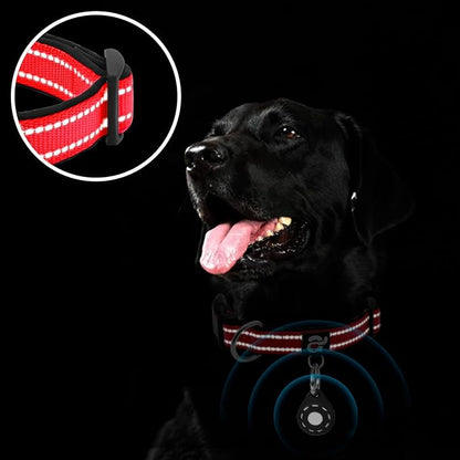 azuza Reflective Dog Collar with Airtag Holder, Soft Neoprene Padded Pet Collar with ID Tag Ring, Adjustable for Large Dogs,Red,L
