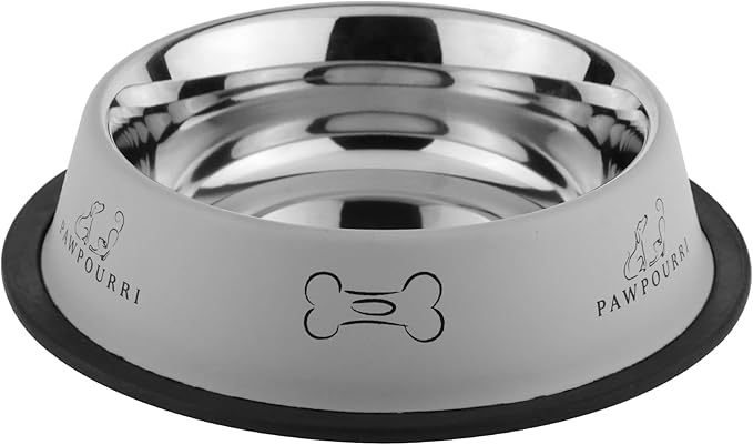 Printed Bowl 23.6 fl oz Anti-Skid Food and Water Dog Bowl | Stainless Steel Bowl for Dogs and Cats | Dog Water and Food Bowl | Dog Feeding Bowl (Grey)