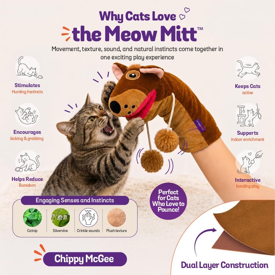 Meow Mitt Wearable Cat Wrestling Glove Puppet - Squirrel - Image 5
