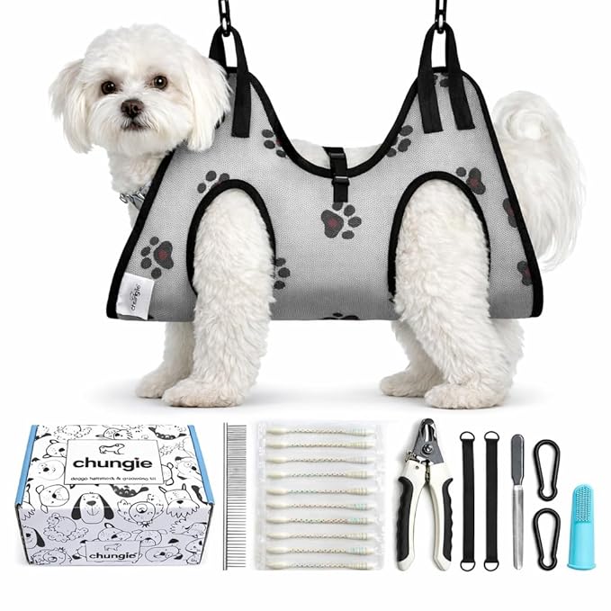 Dog Grooming Hammock for Dogs – Pet Restraint for Nail Trimming with Pet Nail Clipper – Dog Sling for Grooming, Pet Hammock for Nail Cutting & Grooming Harness (Legs Spacing: 9-12”)/Max W:30lb)