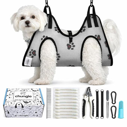Dog Grooming Hammock for Dogs – Pet Restraint for Nail Trimming with Pet Nail Clipper – Dog Sling for Grooming, Pet Hammock for Nail Cutting & Grooming Harness (Legs Spacing: 9-12”)/Max W:30lb)