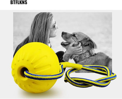 2pcs Diameter 2.76inch Dog Rope Ball, EVA Rubber Ball on a Rope Dog Toy can Floats in Water, for Interactive Pet Chewing Training Working Dog Rope Ball Toy, Tugging Ball Toys(Yellow)