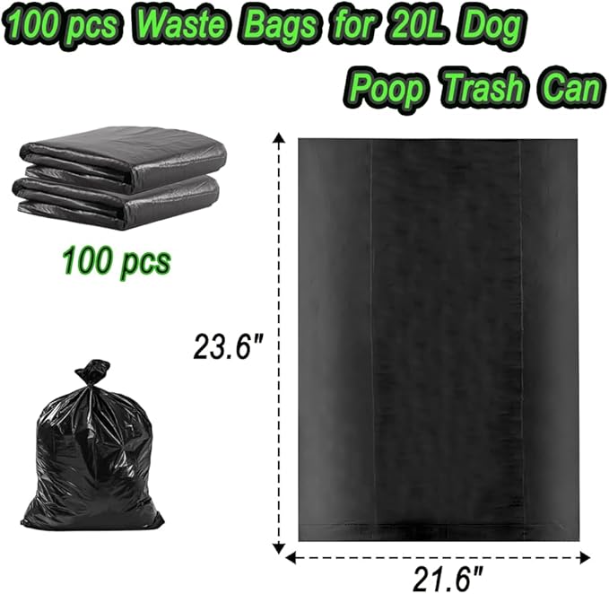 100 Count Dog Poop Bags Sized 23.6" x 21.6" for 20L Dog Poop Trash Can, Black
